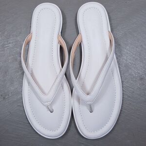 J CREW Womens Sandals Size 10 White Leather Thong Cushioned Flip Flops MENORCA